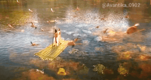 a person on a raft in a lake with the hashtag avantika_0902