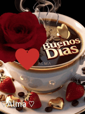a cup of coffee with buenos dias on it