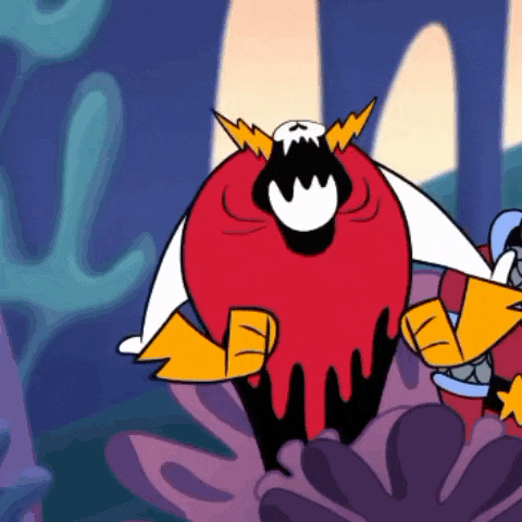 a cartoon character with lightning bolts on his head