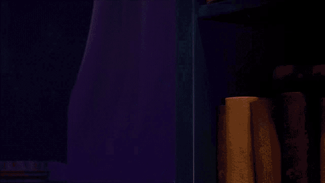 a boy and a fox are peeking out of a bookshelf