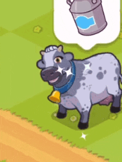 a cartoon cow with a bell around its neck and a clock around its neck
