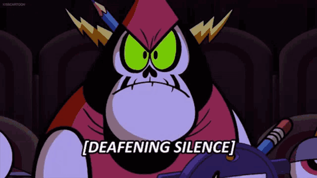 a cartoon character says " deafening silence " while holding a gun