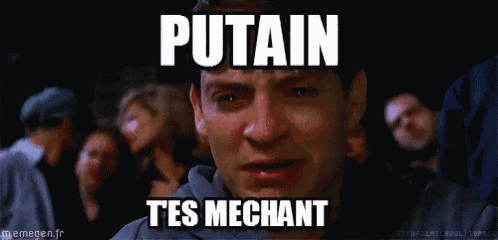 a man is crying with a caption that says putain