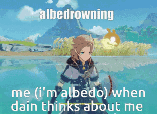 a picture of albedo from a video game with the words albedrowing me