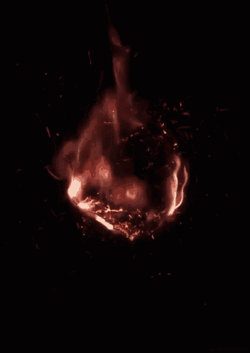 a fire burning in the dark with sparks flying around it
