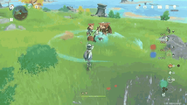 a video game is being played on a cell phone and a person is flying through the air