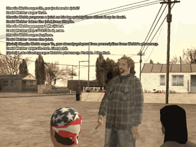 a screenshot of a video game shows a man wearing an american flag headband