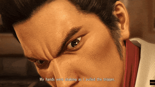 a man in a video game says his hands were shaking as i pulled the trigger