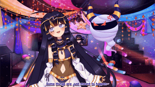 a girl in a costume with the words some things are just meant to happen below her