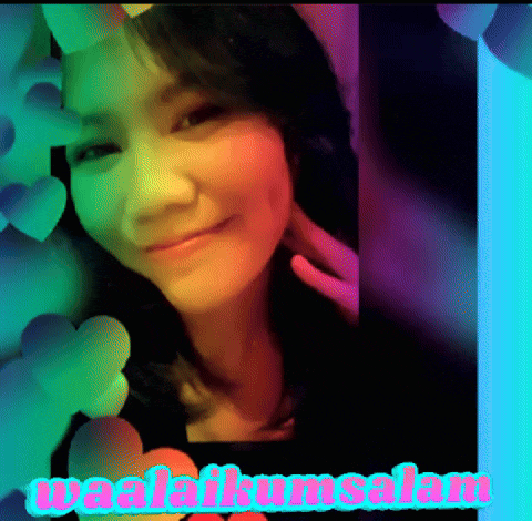 a woman 's face is surrounded by colorful hearts and the words waalaikumsalam