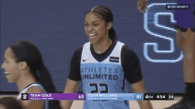 two female basketball players from the team cole and team williams are smiling
