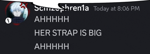 a screenshot of a discord conversation between shren1a and ahhh her strap is big
