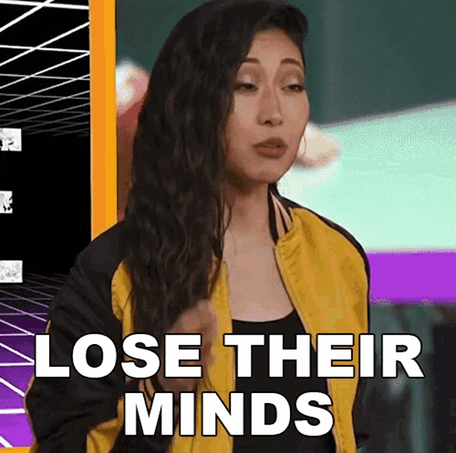 a woman in a yellow and black jacket says " lose their minds "