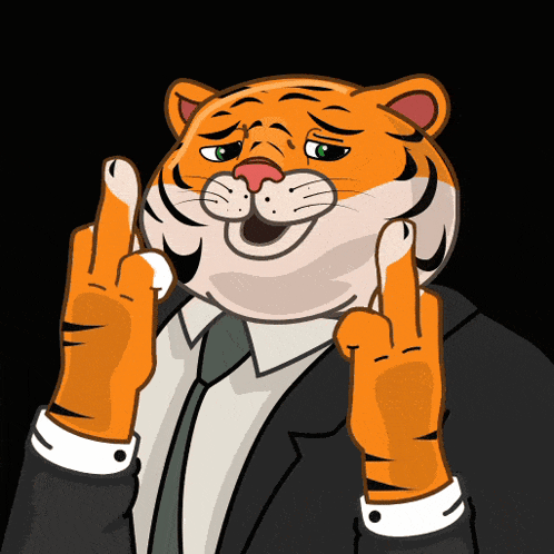 a cartoon tiger wearing a suit and tie is giving the middle finger