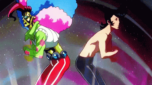 a cartoon of a man and a clown dancing
