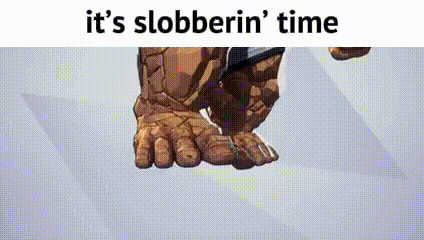 a cartoon of a man 's feet with the words `` it 's slobberin ' time '' written above them .