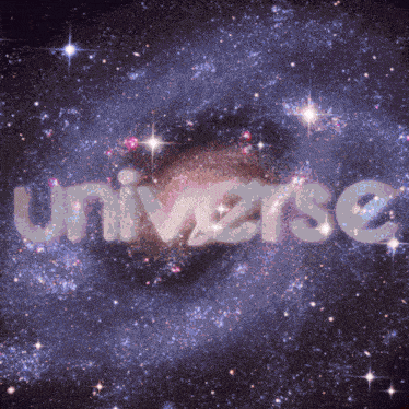 a picture of a galaxy with the word universe in the foreground