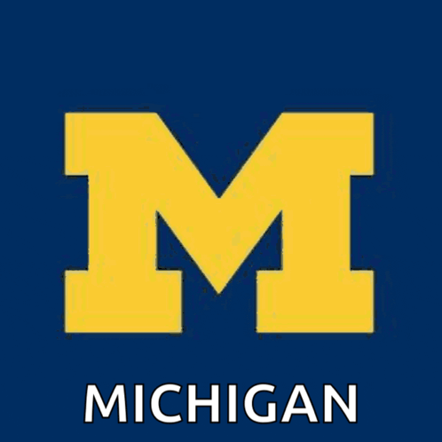 a blue background with a yellow letter m and the word michigan