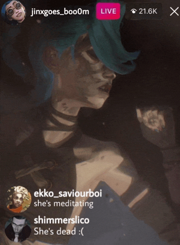 a screenshot of jinxgoes_boo0m 's live with shimmerslico saying she 's dead