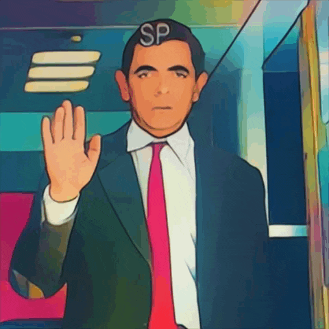 a man with the letter sp on his head waves his hand