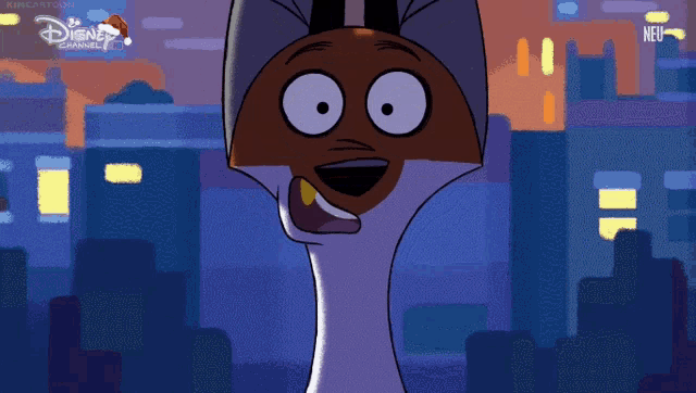 a cartoon character with a disney channel logo in the background