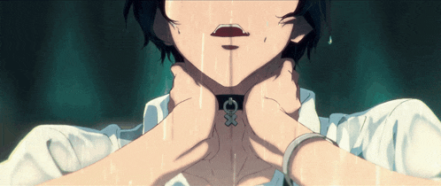 a close up of a person 's neck with a choker