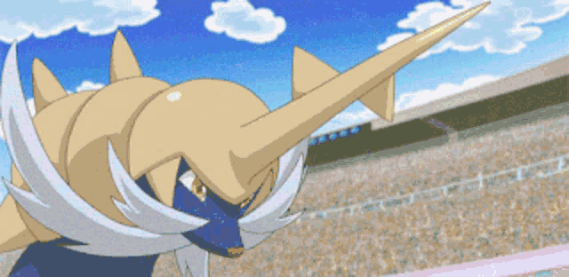 a cartoon of a unicorn with a long horn standing in front of a crowd