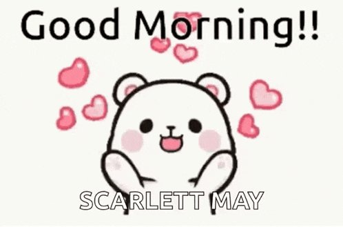 a cartoon of a teddy bear surrounded by hearts and the words `` good morning ! ''