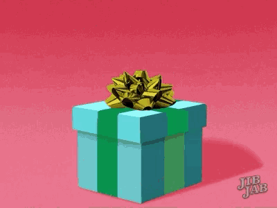 a woman 's face is coming out of a gift box that says happy birthday job jab