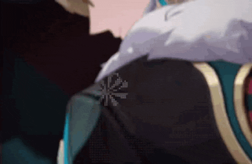 a close up of a person 's torso in a video game with a snowflake on it .