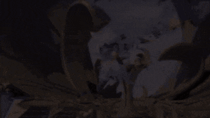 a close up of a statue of a person in a video game with a blue background .