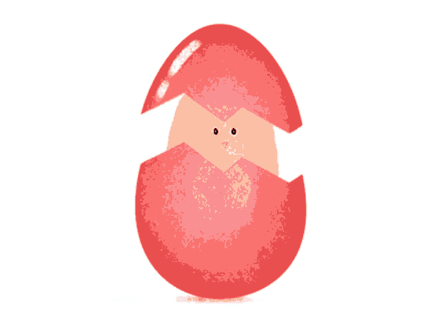 a red egg with a yellow chick inside