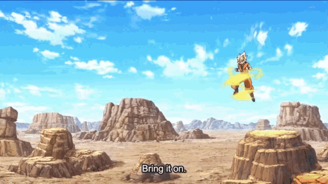 a cartoon character is flying through the air with the words bring it on