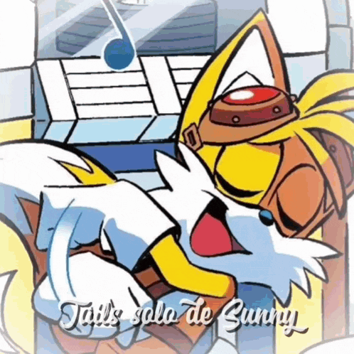 a cartoon of tails from sonic the hedgehog with the words tails solo de bunny below him .