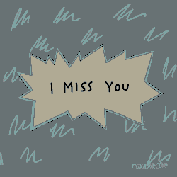 a purple speech bubble with the words i miss you written on it
