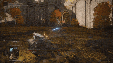 a screenshot of a video game shows a knight riding a horse and fighting a demon