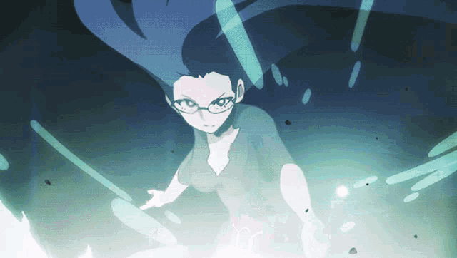 a cartoon of a girl with glasses and long hair