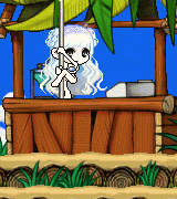 a pixel art of a girl holding a pole in front of a wooden structure