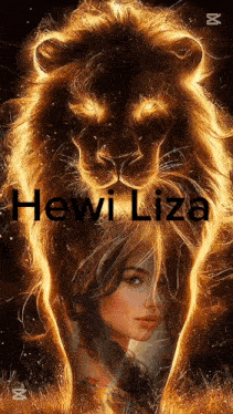 a painting of a woman and a lion with the name hewi liza on it