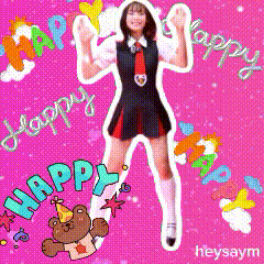 a picture of a girl with a teddy bear and the words happy