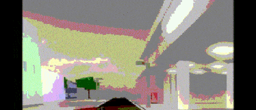 a pixelated image of a building with a sign that says ' a ' on it