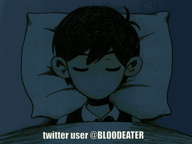a drawing of a boy sleeping with the twitter user @bloodeater written below it
