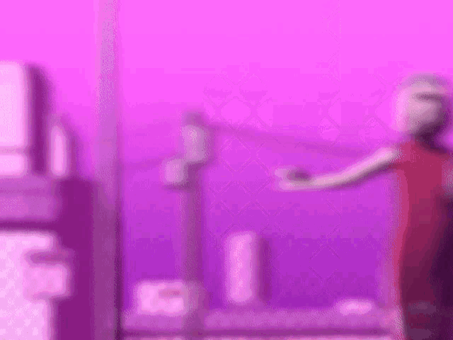 a man in a red shirt is standing in front of a purple skyline .