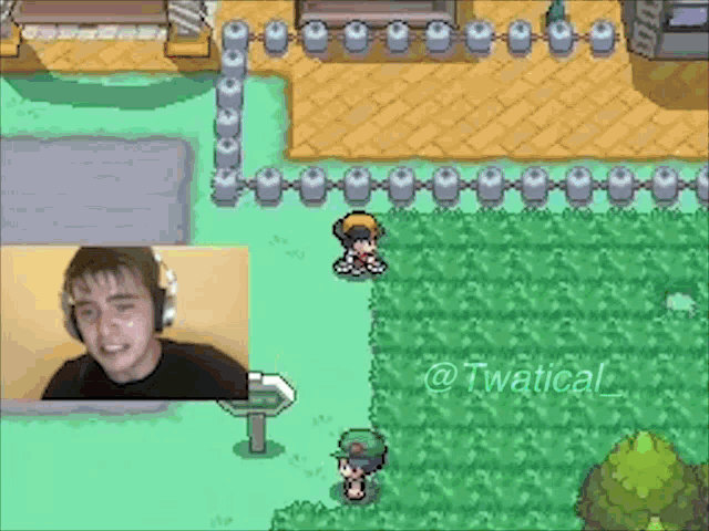 a man wearing headphones is playing a video game with the name twatical on the bottom