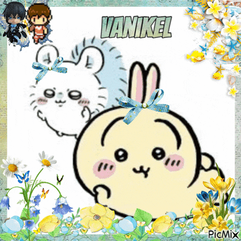 a drawing of a bunny with the name vanikel on top