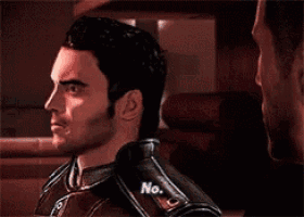 a man in a video game is saying no .
