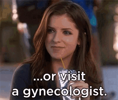 a woman drinking through a straw with the words " or visit a gynecologist " written below her
