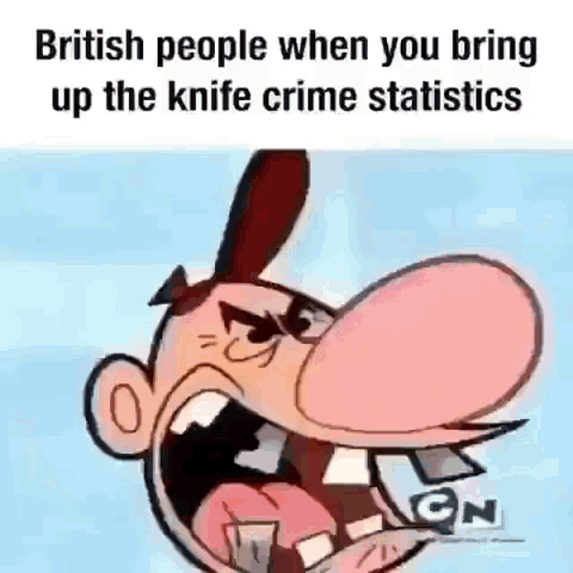 british people when you bring up the knife crime statistics cartoon character