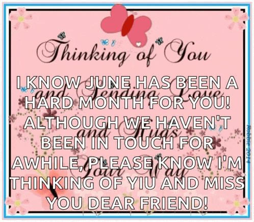 a pink card that says thinking of you