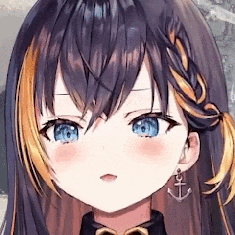 a close up of a anime girl with long hair and blue eyes wearing earrings with an anchor .